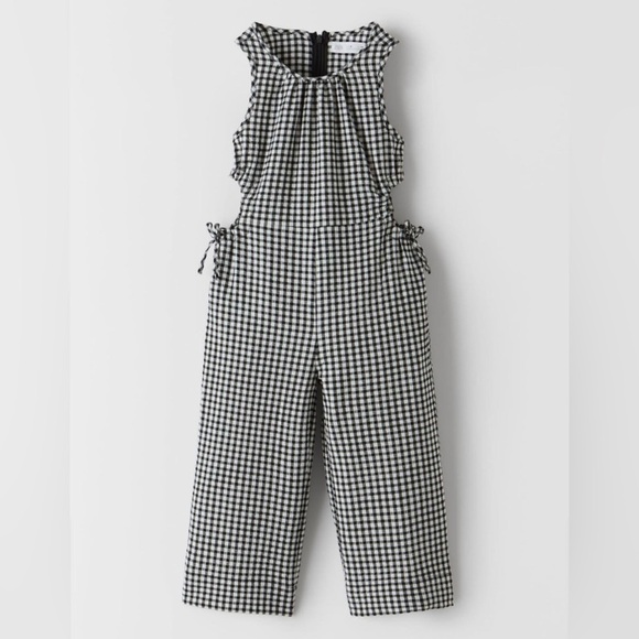 Zara Other - Zara Girls Black White Gingham Cutout Jumpsuit